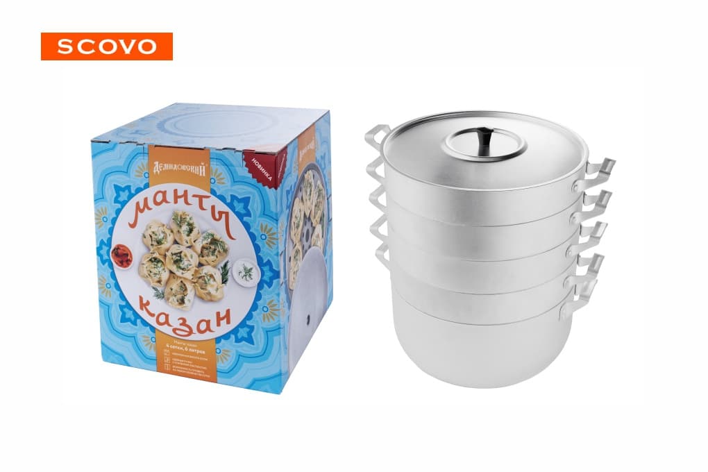 Манты-казан алюм 6,0л 4 сетки ТМ Scovo.МТ112