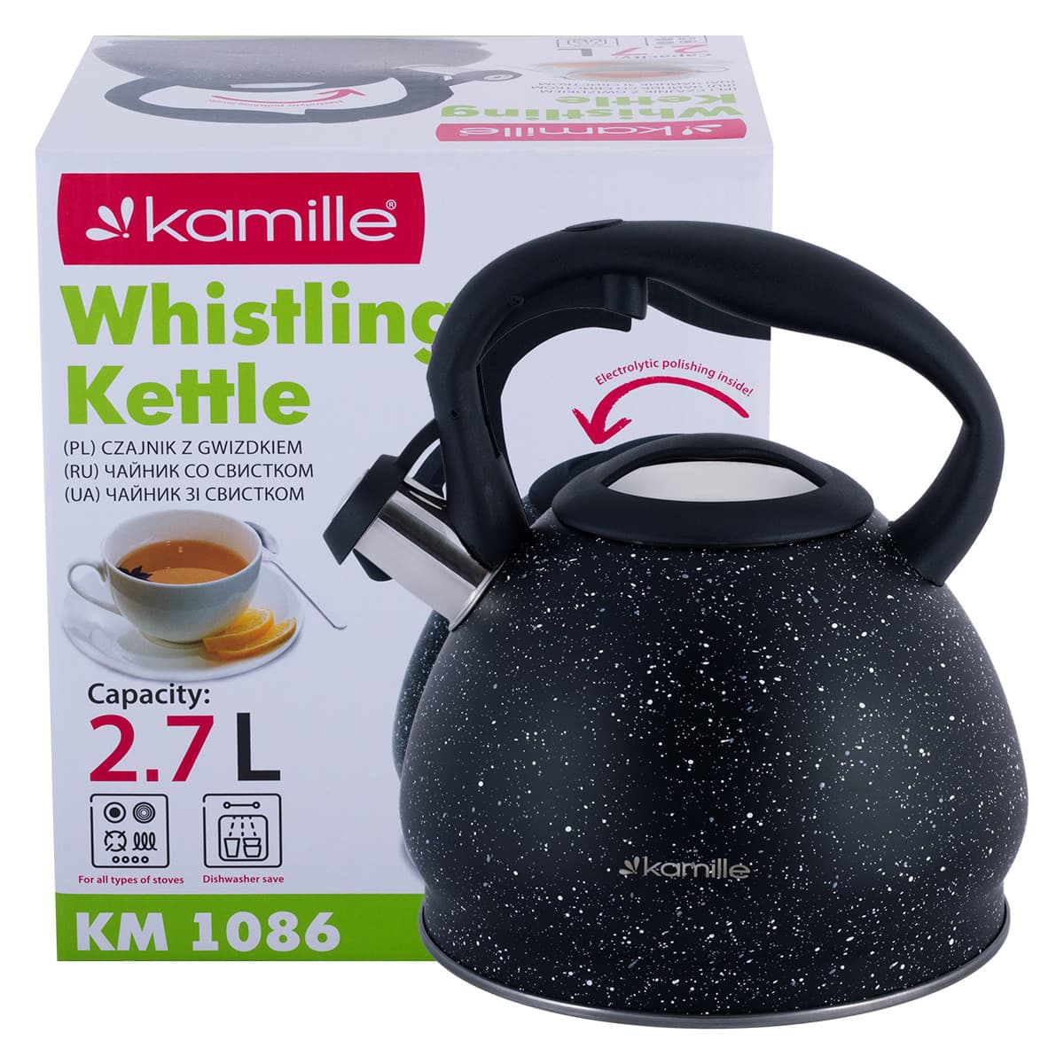 Чайник 2,7 л. из нержавеющей стали со свистком Kamille KM-1086