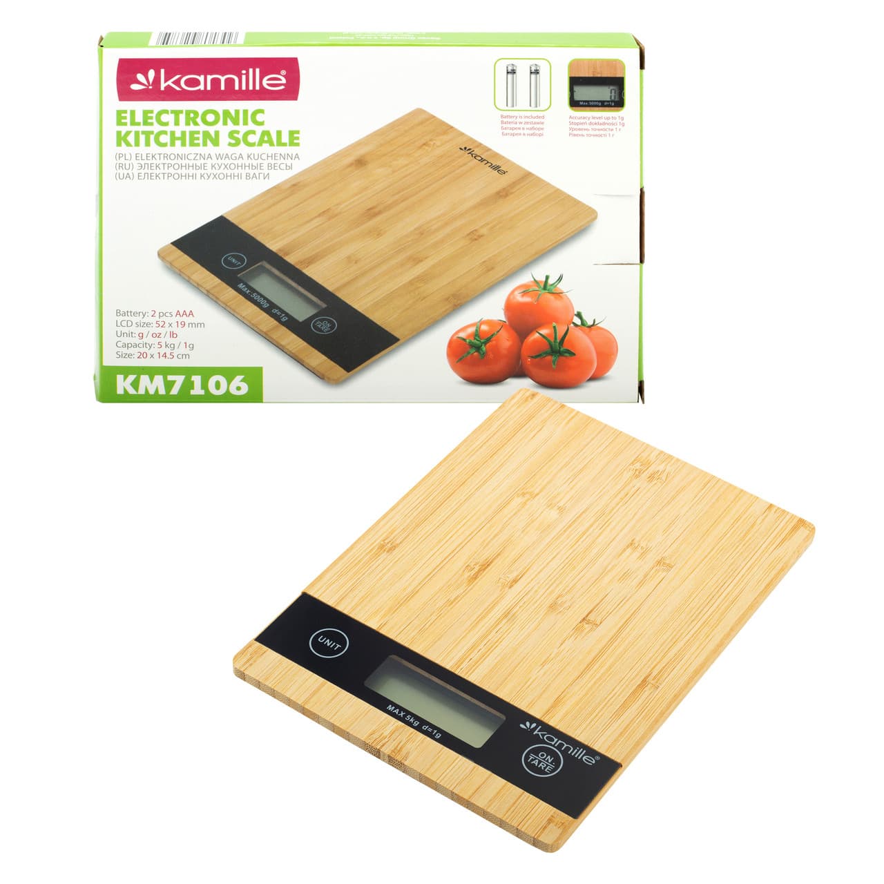 Весы кухонные электронные Kamille KM-7106 (20х14,5 см) бамбуковые